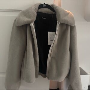 Theory Light Gray Teddy Faux-Fur Jacket